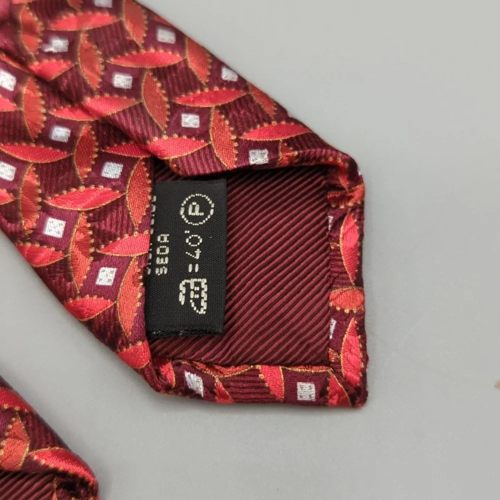 Ermenegildo Zegna 100% Silk Tie Burgundy Red Geometric Made in Italy 60